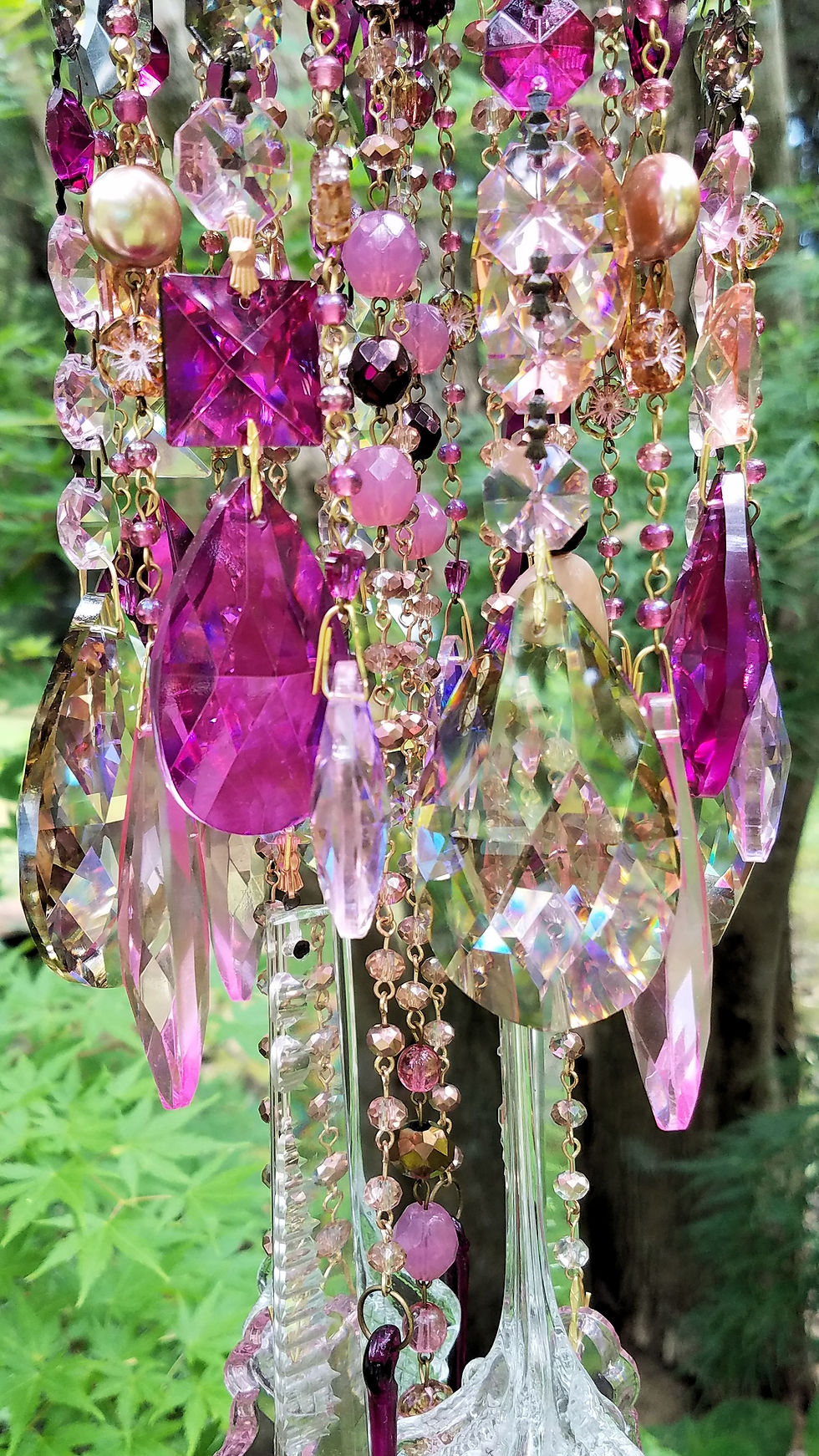 Thumbnail: Rose Gold, Magenta, Pink Antique Crystal Wind Chime
