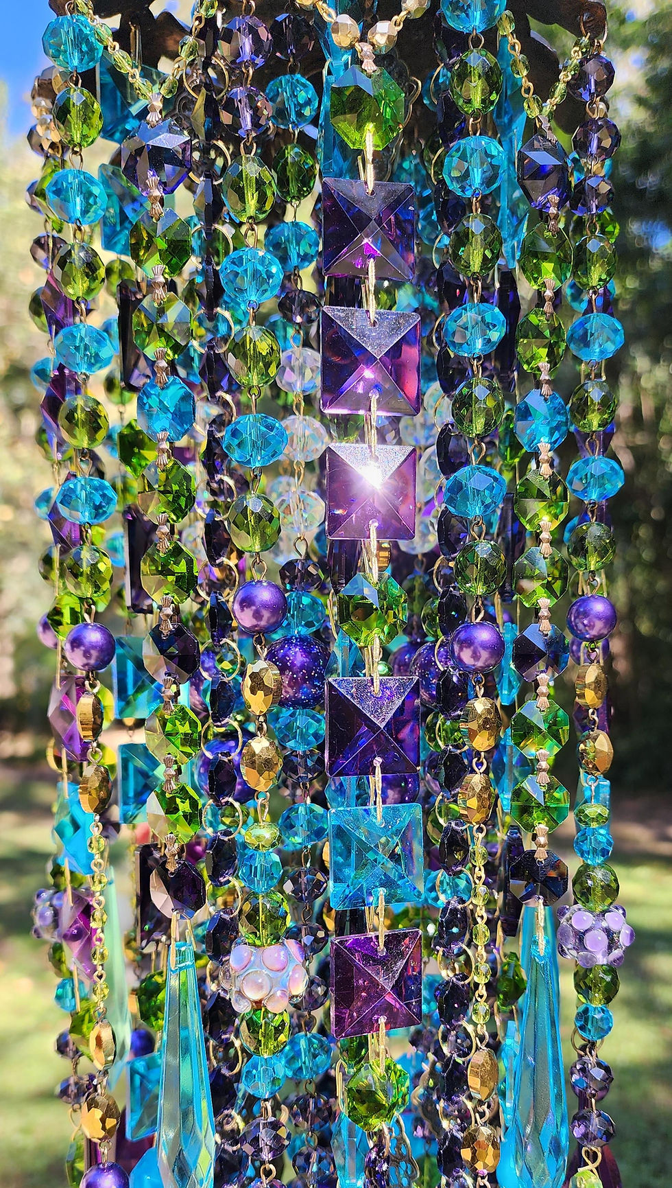 Thumbnail: Dark Purple, Turquoise and Olive Antique Crystal Wind Chime