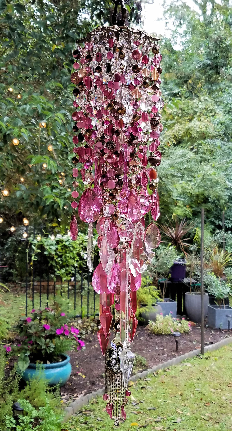 Thumbnail: For Rhonda ~ Rose and Golden Bronze Antique Crystal Wind Chime