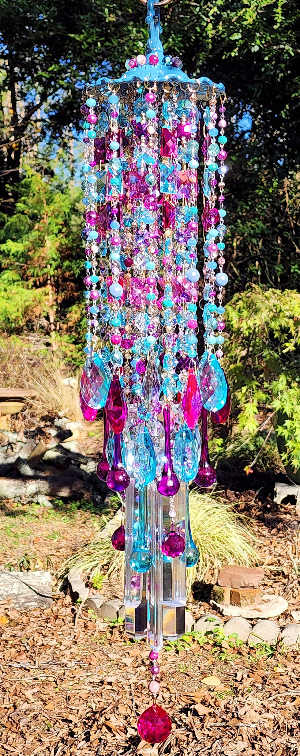 Thumbnail: On Hold for PB ~ Aquamarine, Rose, Magenta Antique Crystal Wind Chime