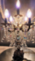Thumbnail: Vintage Antique Brass and Crystal Candelabra, Table Chandelier
