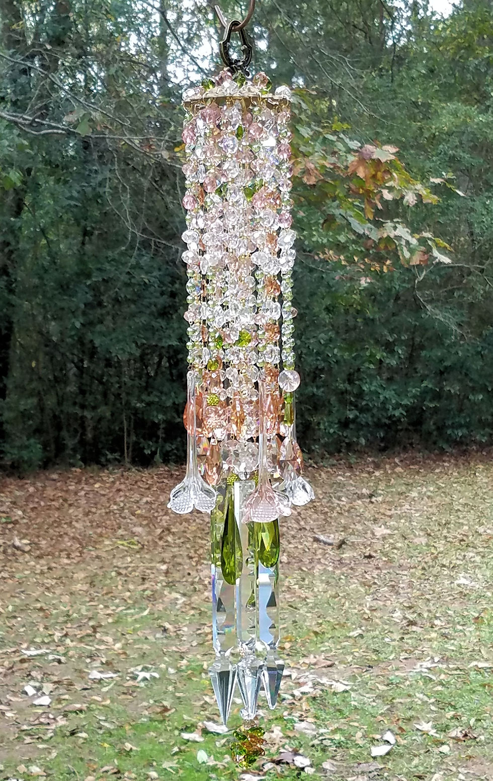 Thumbnail: Rose and Green Crystal and Flowers Windchime