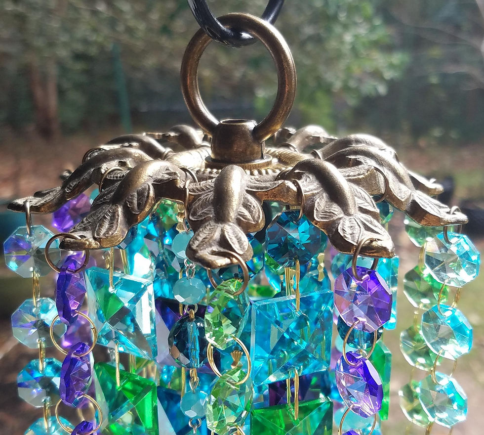 Thumbnail: Multicolor, Peacock Colors Antique Crystal Wind Chime