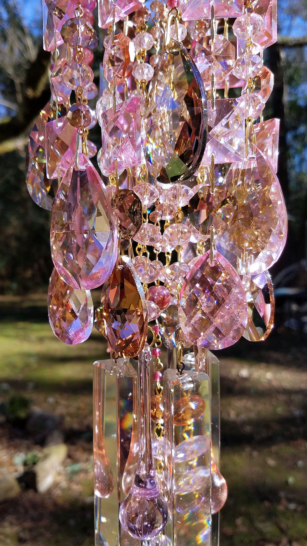 Thumbnail: Pink, Rose Gold, Rose and Teak Antique Crystal Wind Chime