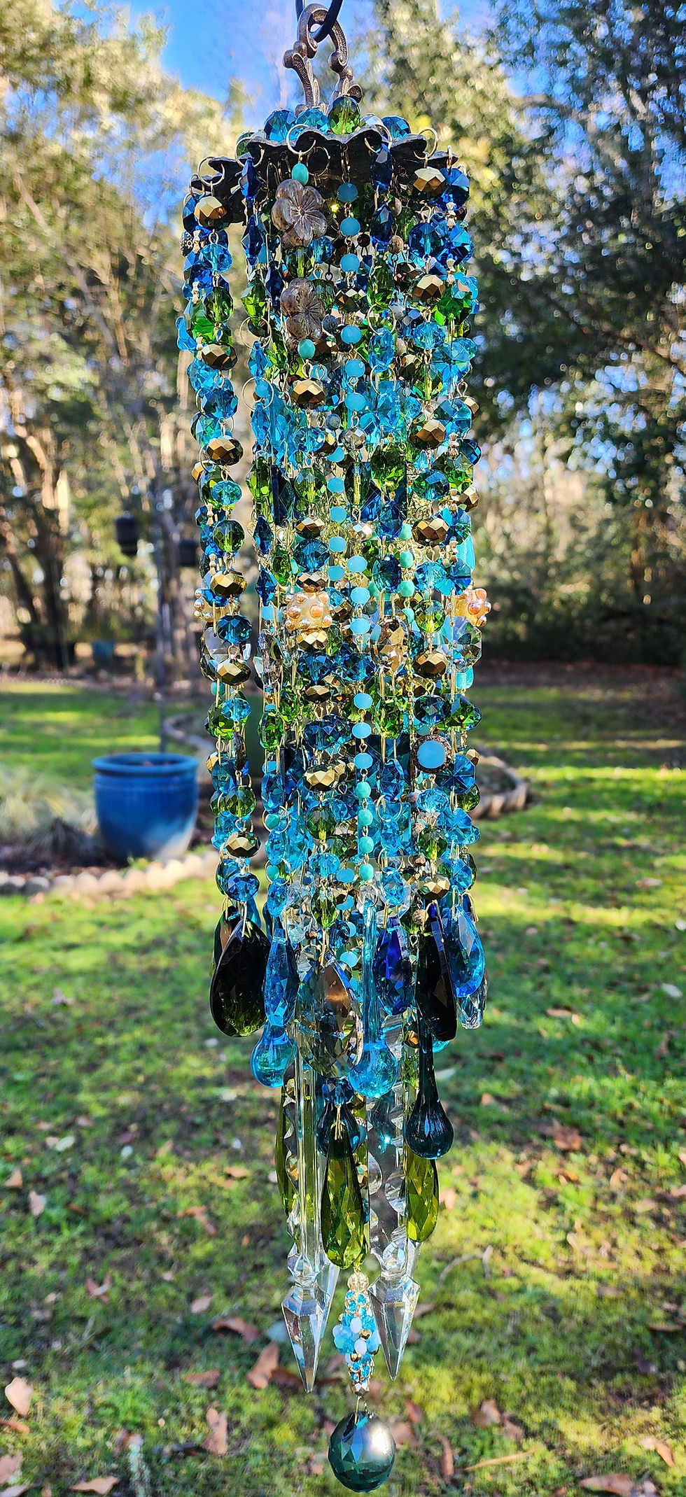 Thumbnail: Blues, Olive, and Gold Antique Crystal Wind Chime