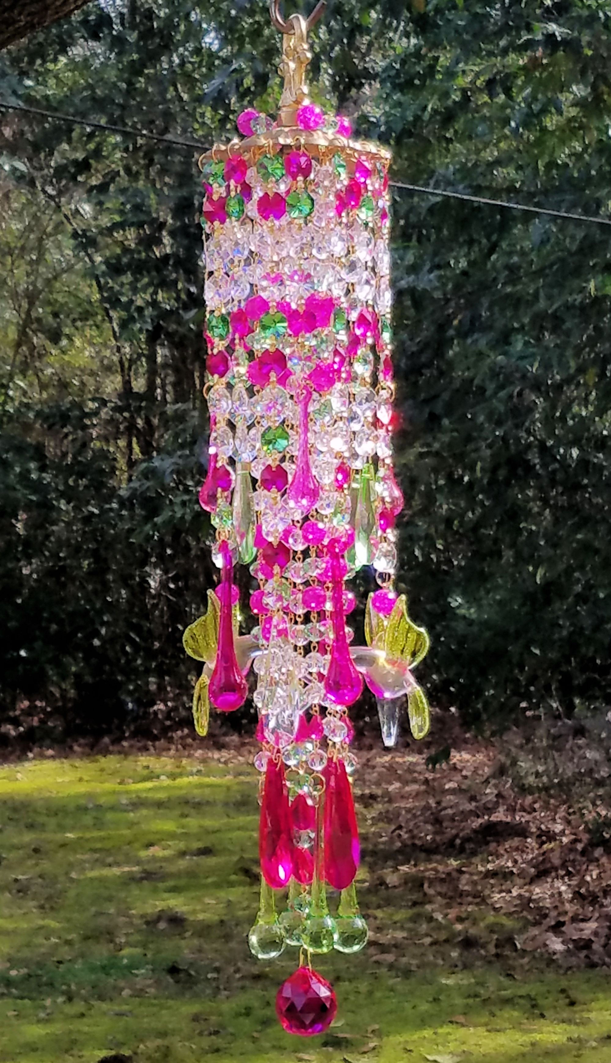 Hot Pink and Green Hummingbirds Wind Chime/Sun Catcher