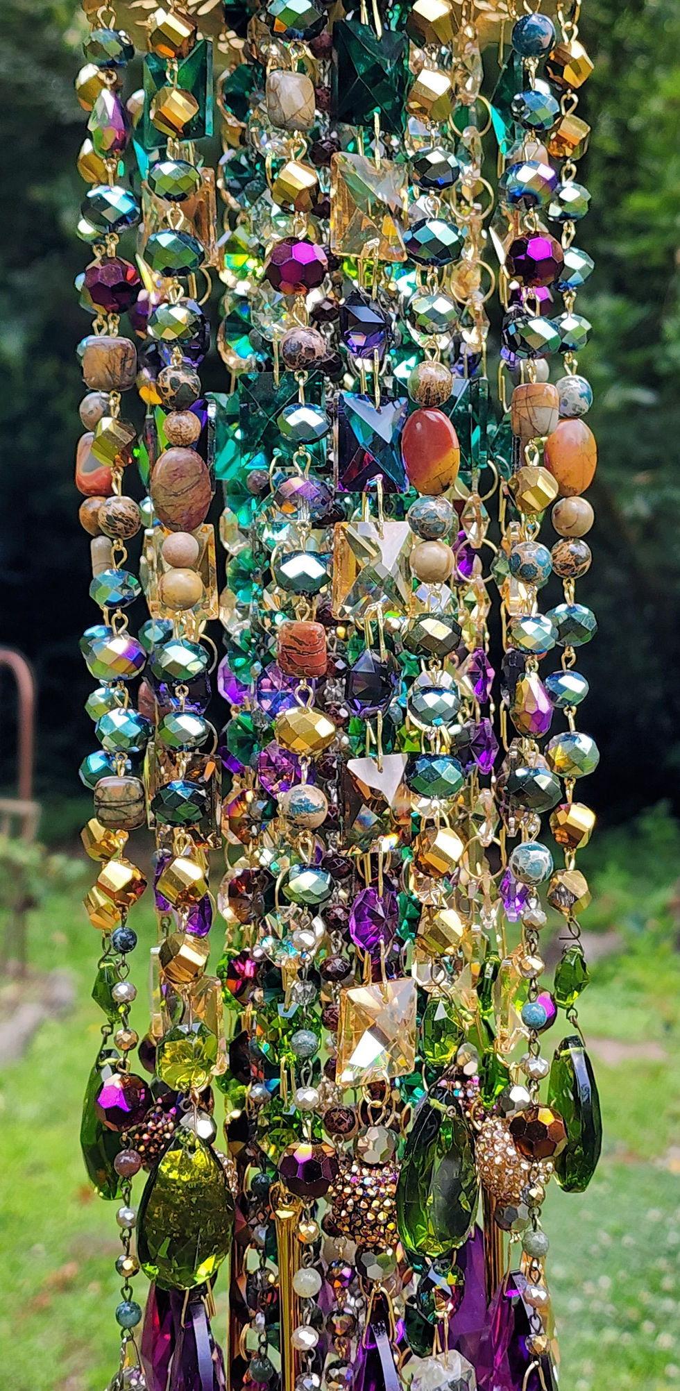 Thumbnail: Gold, Green, and Purple Bohemian Antique Crystal Wind Chime