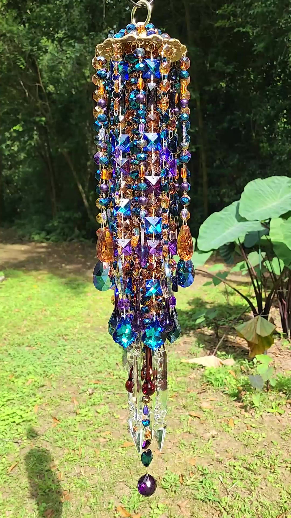 Blue Metallic, Purple, and Amber Antique Crystal Wind Chime