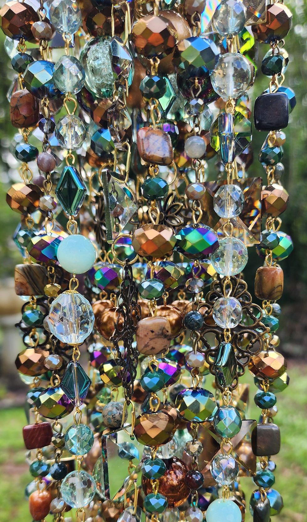 Thumbnail: Forest Green and Bronze Antique Crystal Wind Chime
