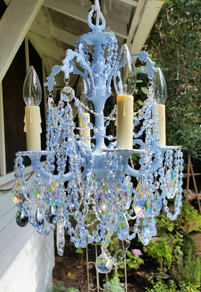 Light Blue Crystal Petite Vintage Chandelier