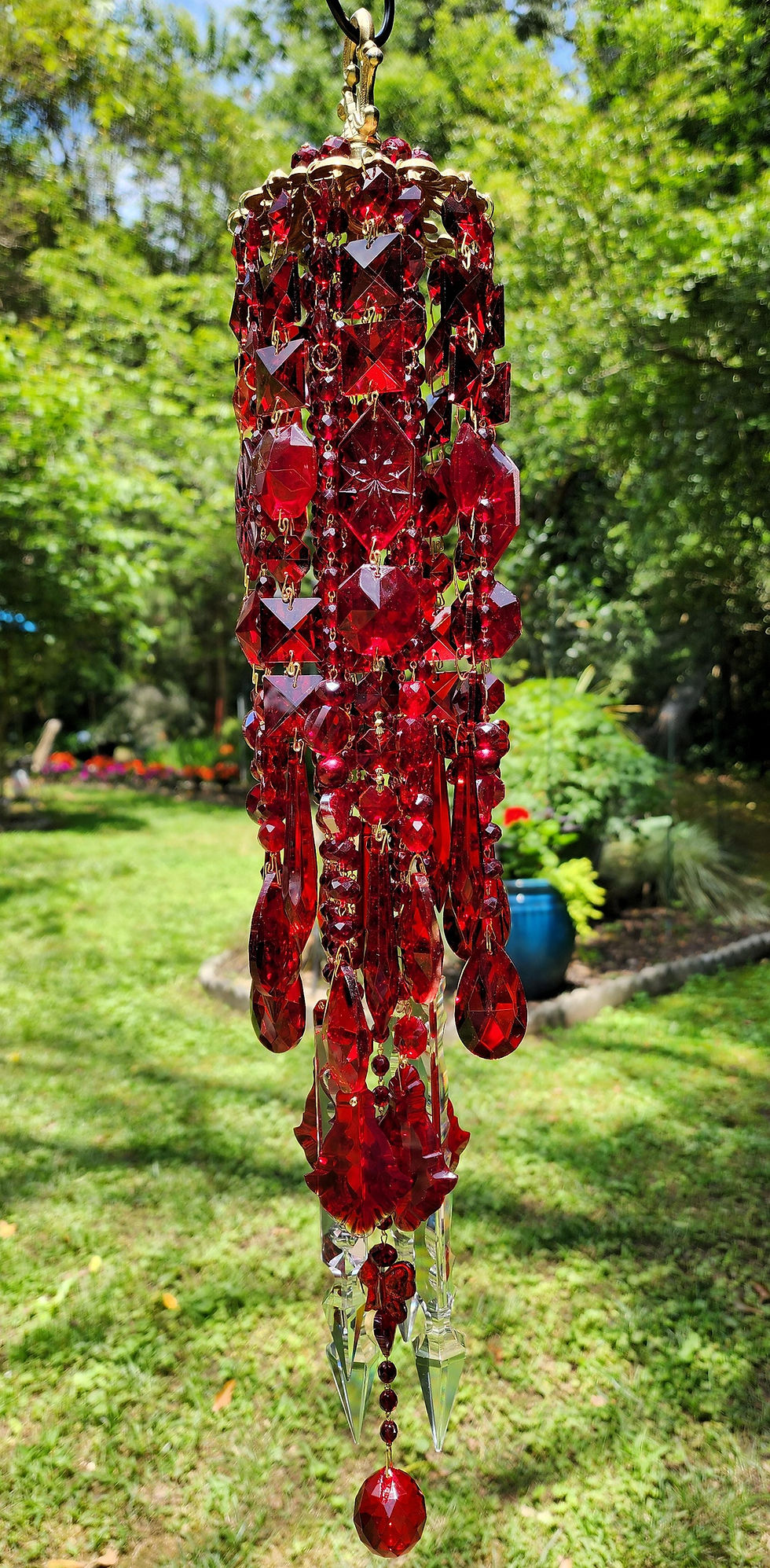 Thumbnail: Vibrant Ruby Red Antique Crystal Wind Chime