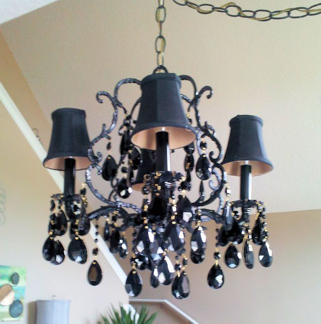 Antique Jet Black Cage Chandelier with Shades