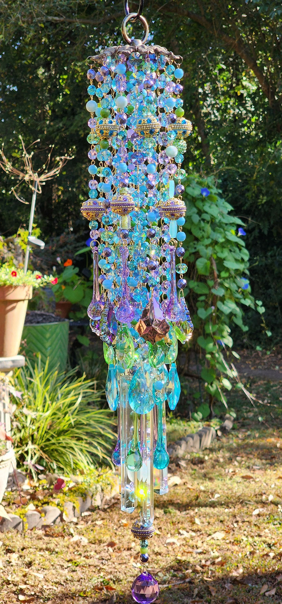 Thumbnail: Aquamarine, Lilac, Violet, and Green Antique Crystal Wind Chime