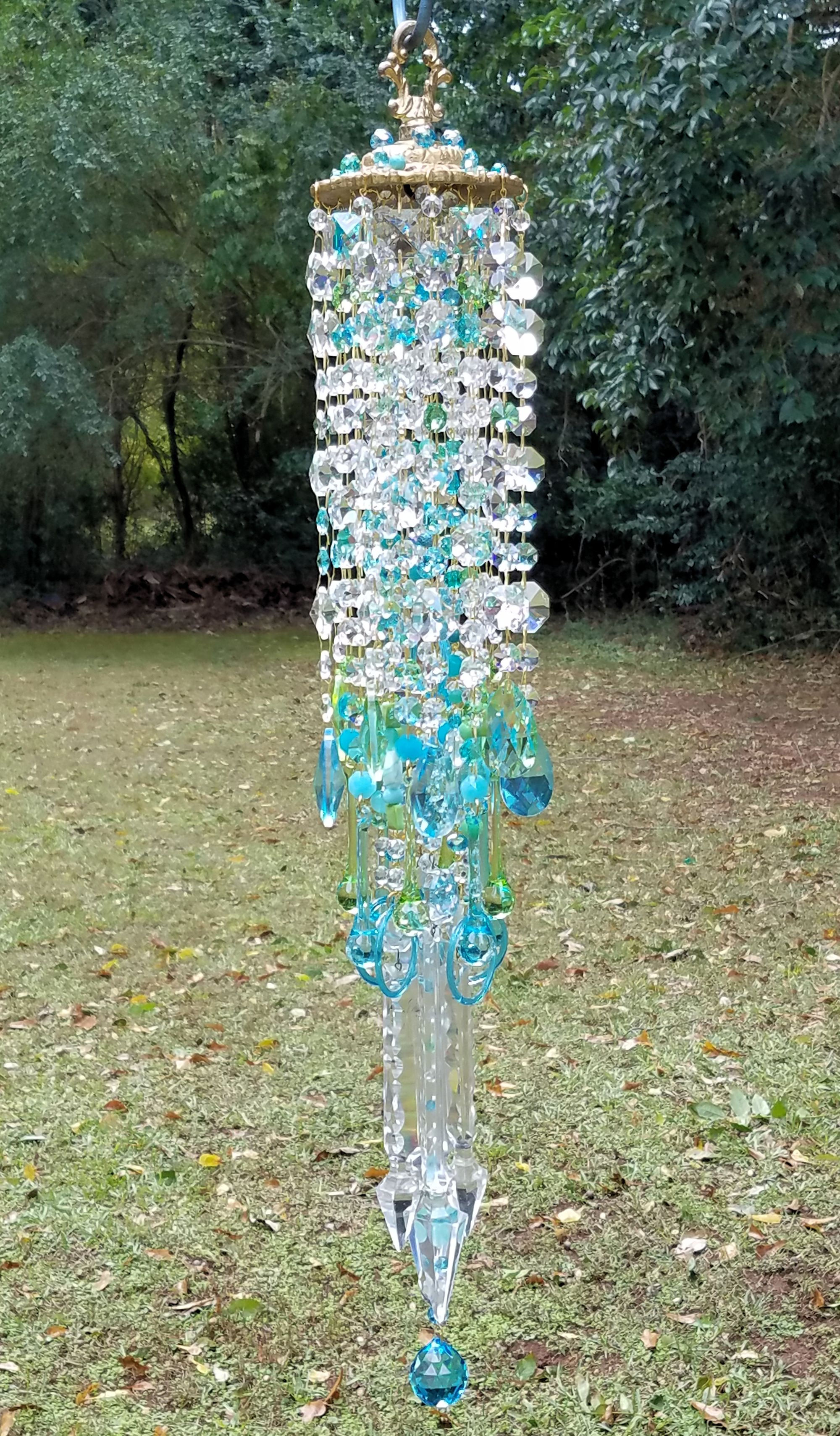 Aqua and Lime Antique Crystal Wind Chime