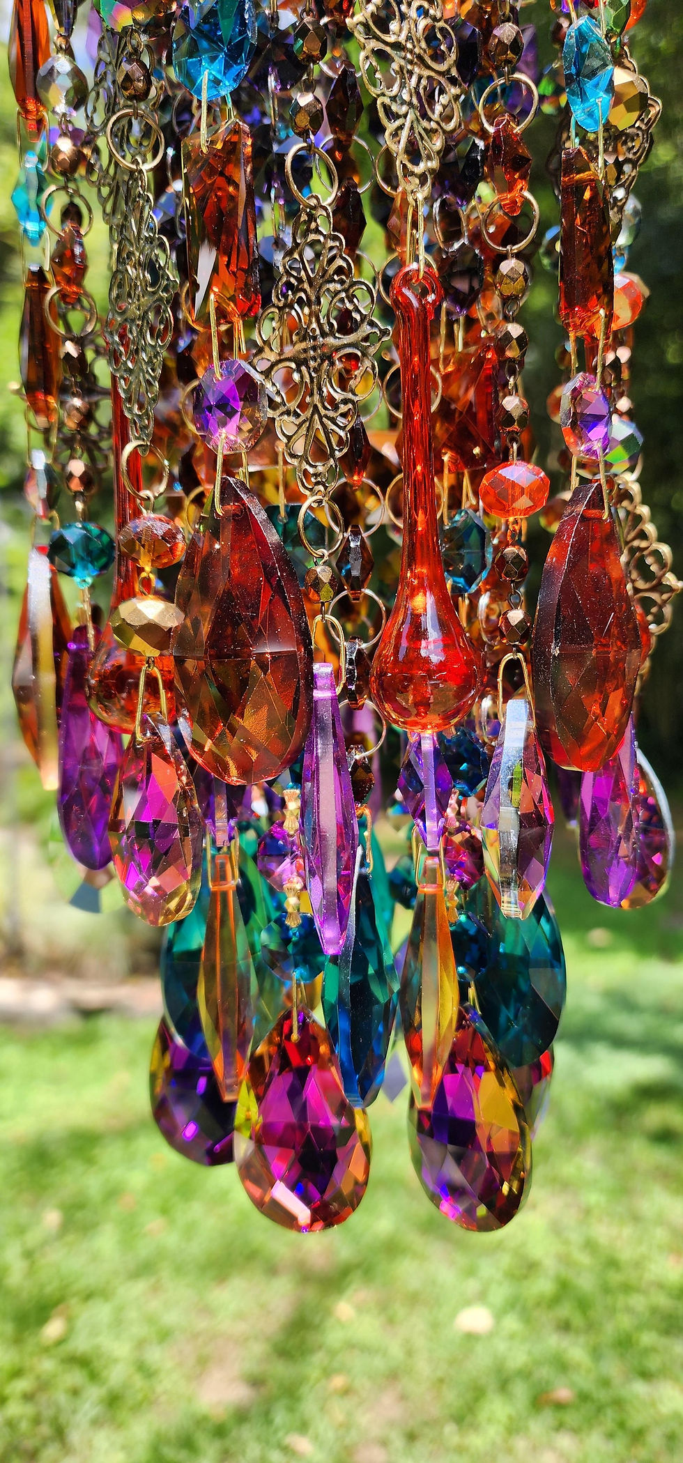 Thumbnail: A Moroccan~Boho style crystal pendant chandelier