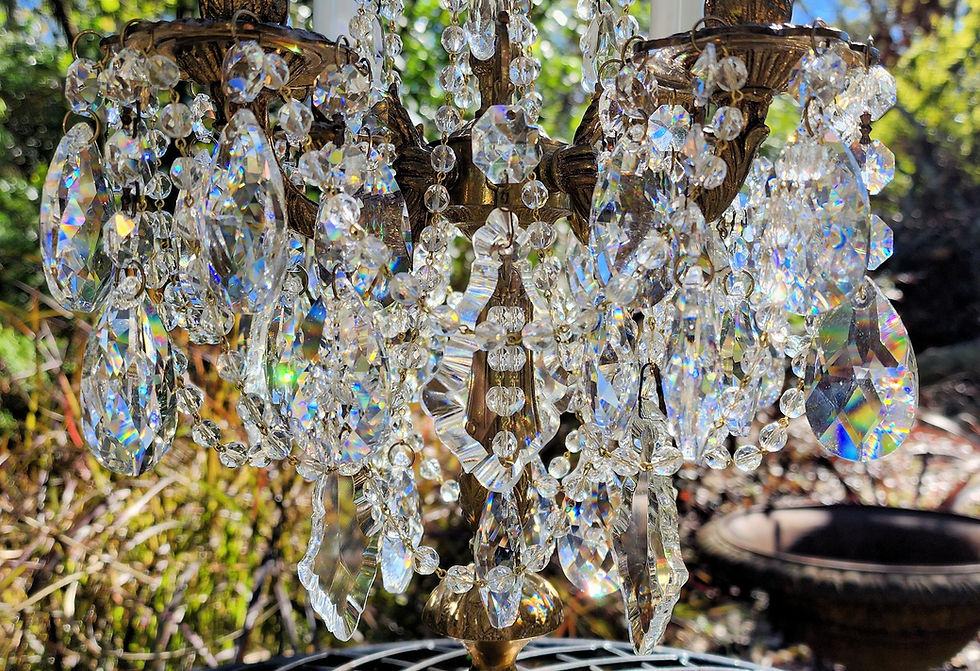 Thumbnail: Vintage Candelabra Table Chandelier Brass and Crystal