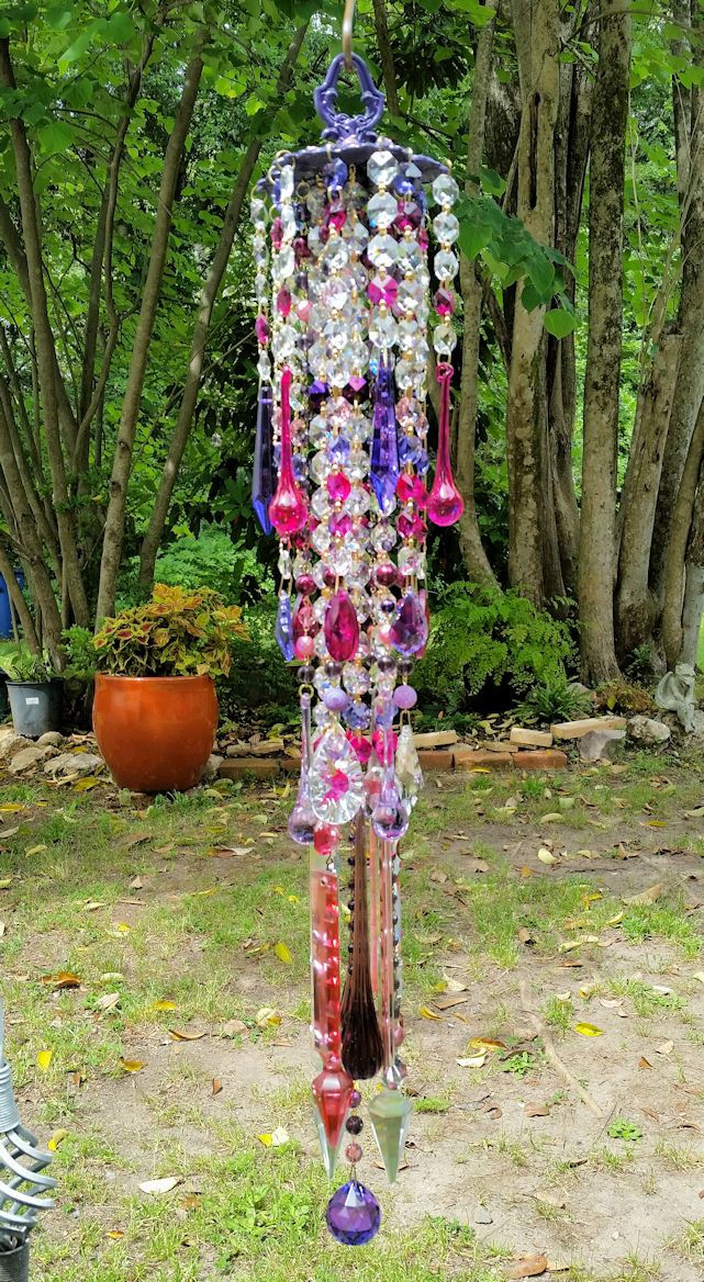 Thumbnail: Purple Fuchsia Magenta Antique Crystal Wind Chime