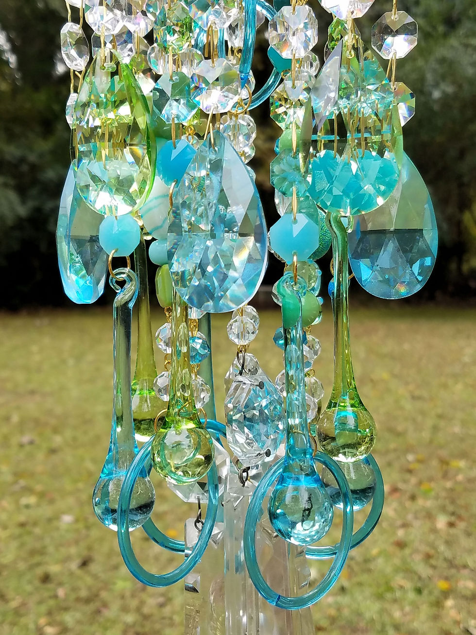 Thumbnail: Aqua and Lime Antique Crystal Wind Chime
