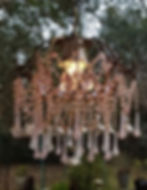 Thumbnail: Antique Brass, Porcelain, and Crystal Petite Pendant Chandelier