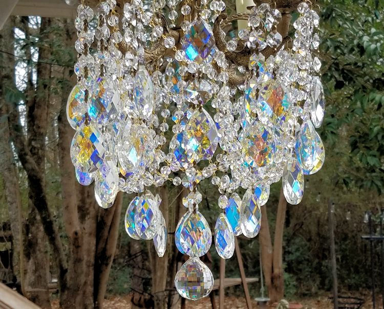 Thumbnail: Antique Petite Brass and Crystal Chandelier
