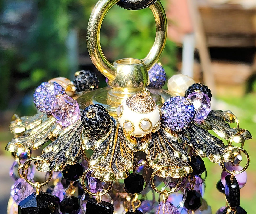 Thumbnail: Jeweled Violet/Lilac and Jet Black Antique Crystal Wind Chime