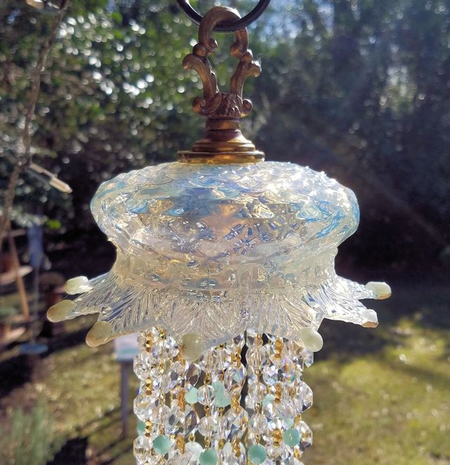 Thumbnail: For Jennie ~ Antique Opalescent Crystal Wind Chime
