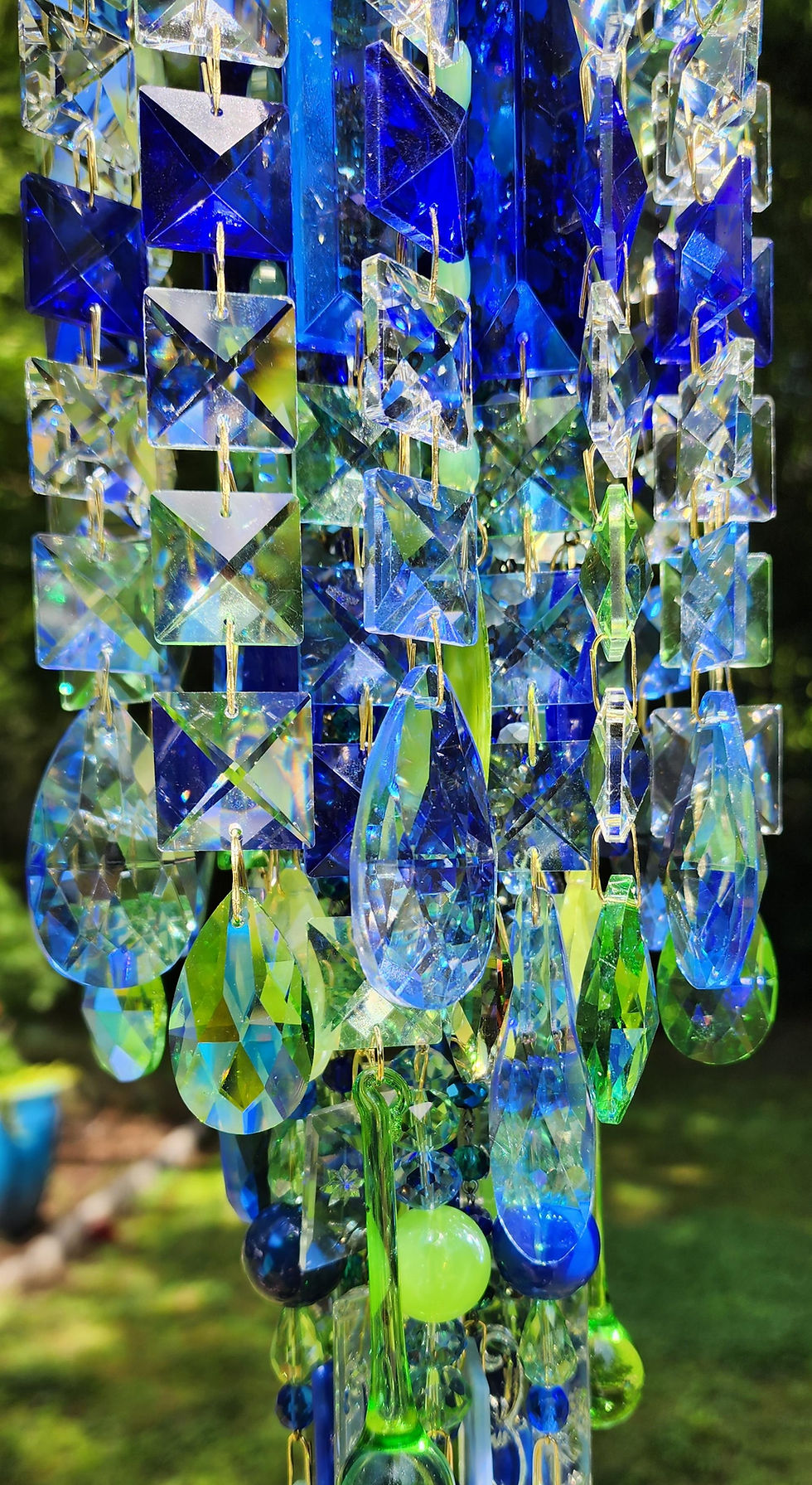 Thumbnail: Blue and Green Crystal and Stained Glass Wind Chime