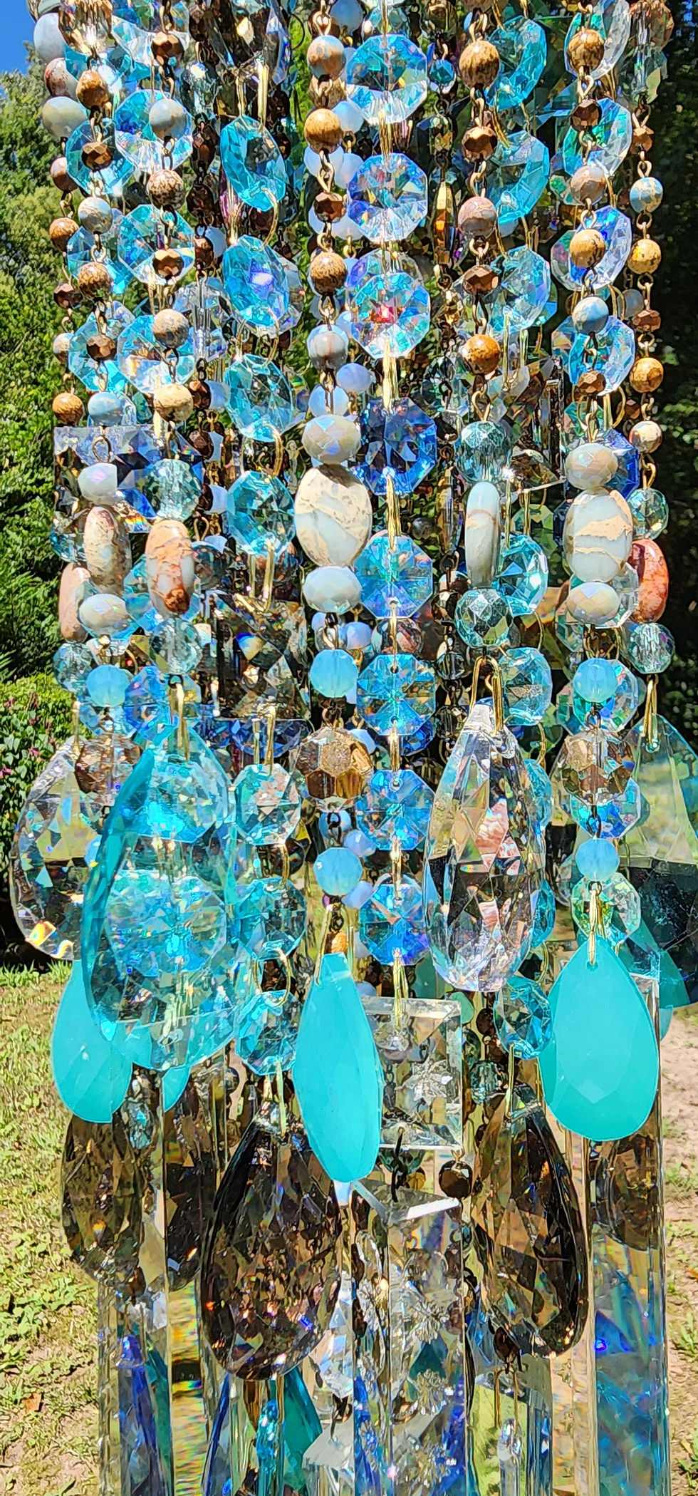 Thumbnail: Aqua and Bronze Antique Crystal Wind Chime