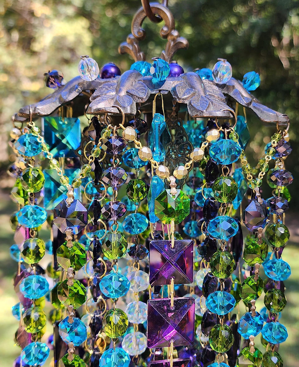 Thumbnail: Dark Purple, Turquoise and Olive Antique Crystal Wind Chime