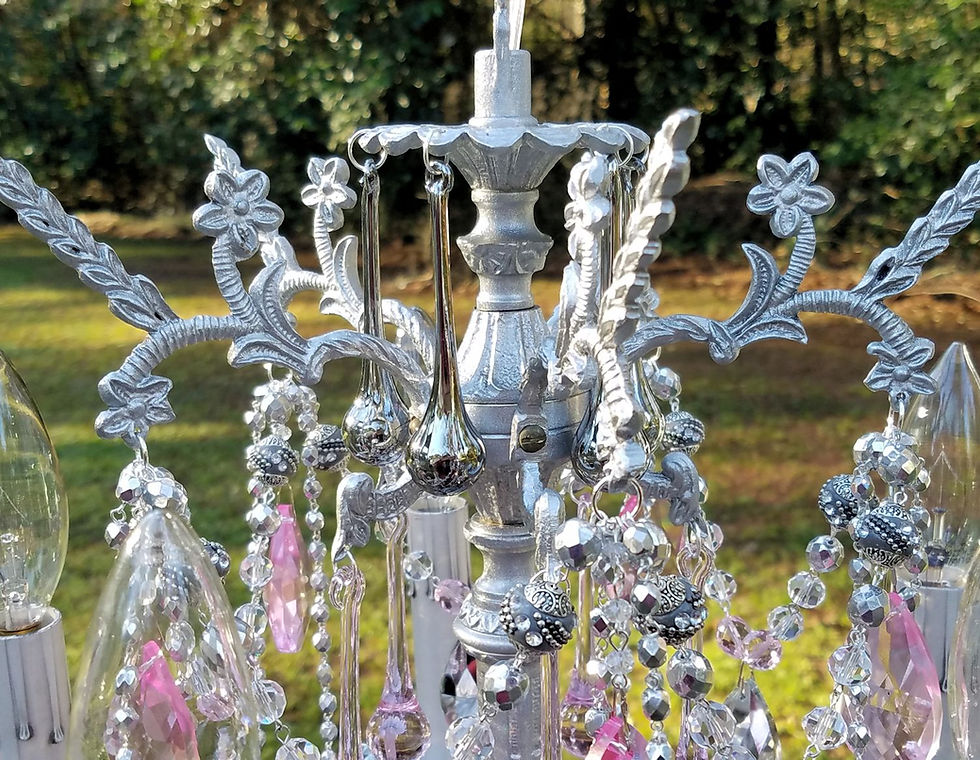 Thumbnail: Silver and Pink Antique Crystal Chandelier