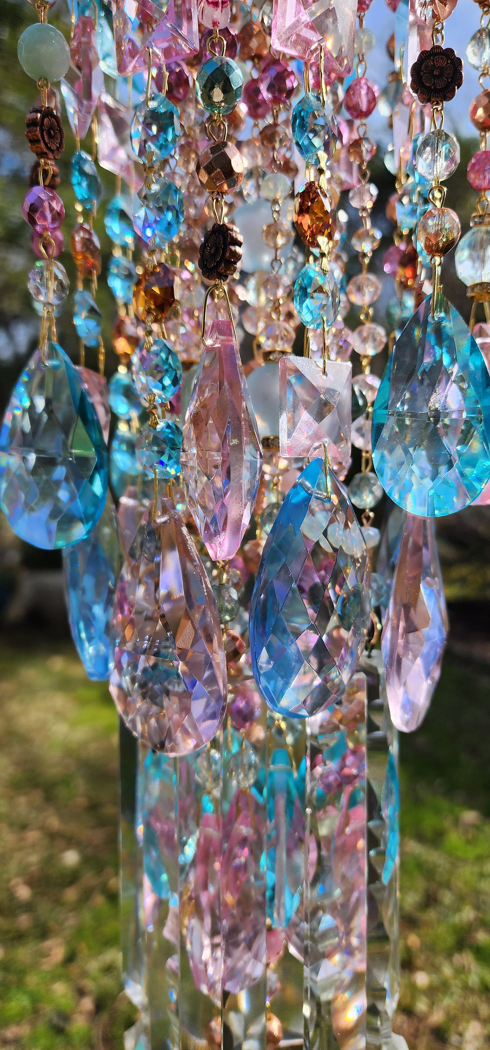 Thumbnail: Light Pink, Aqua, and Copper Antique Crystal Wind Chime