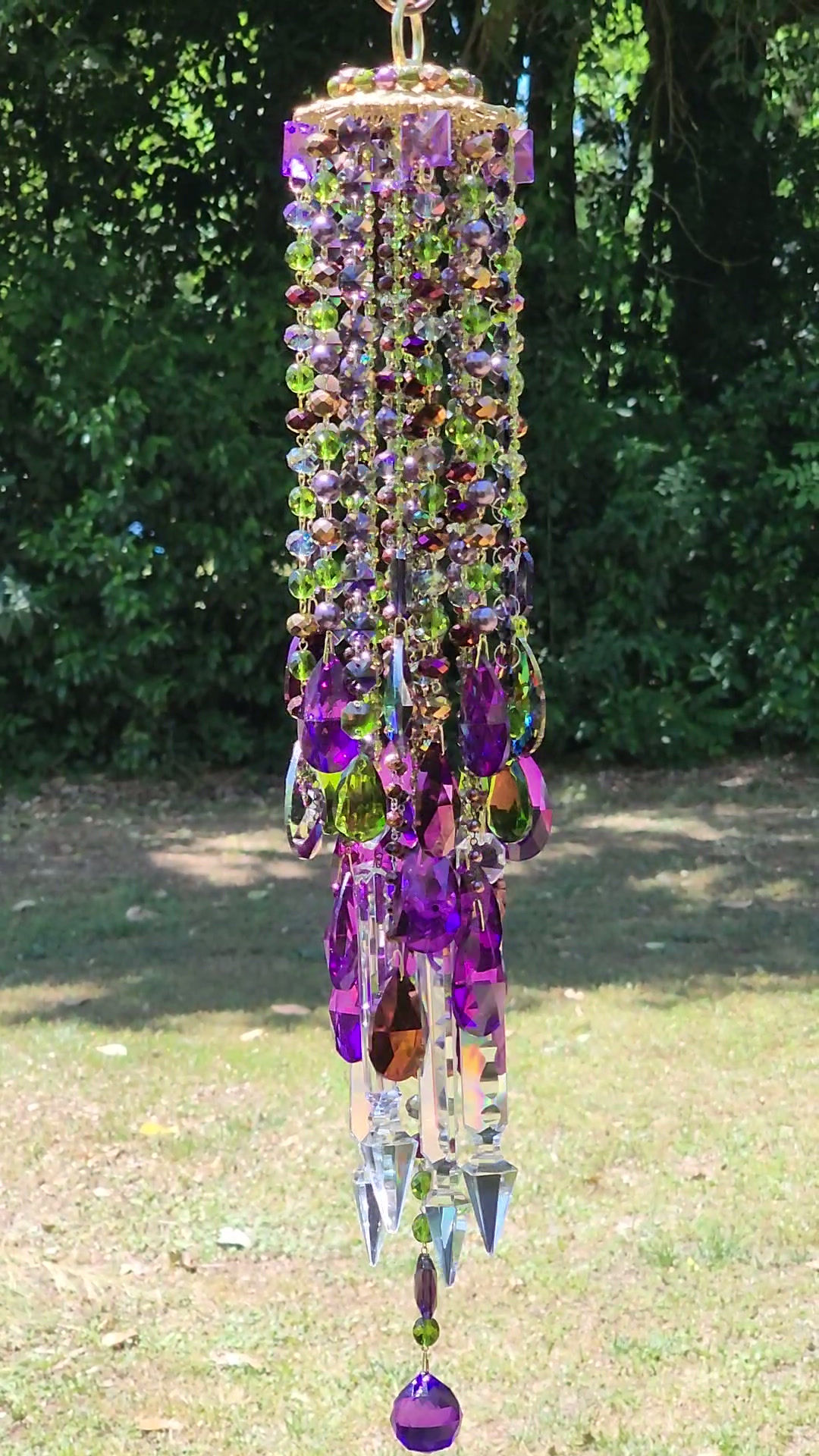 Purple, Olive, Bronze Vintage Crystal Wind Chime