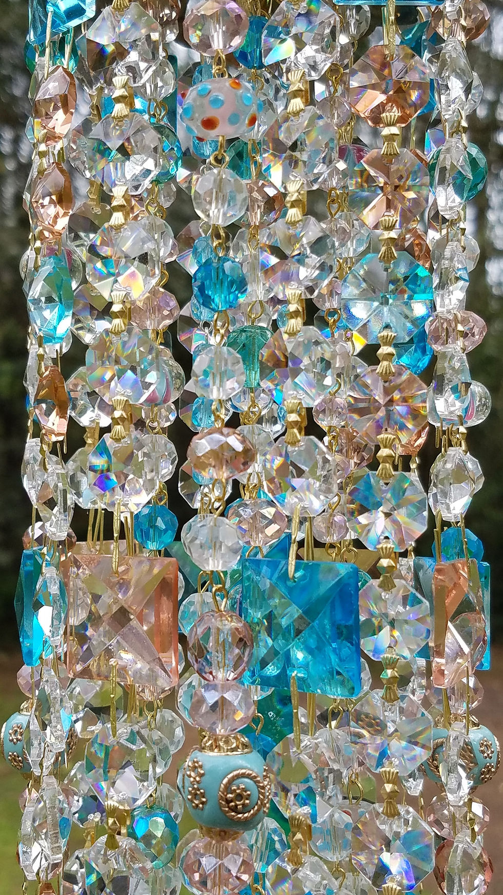 Thumbnail: Aquamarine and Peach/Pink Antique Crystal Wind Chime