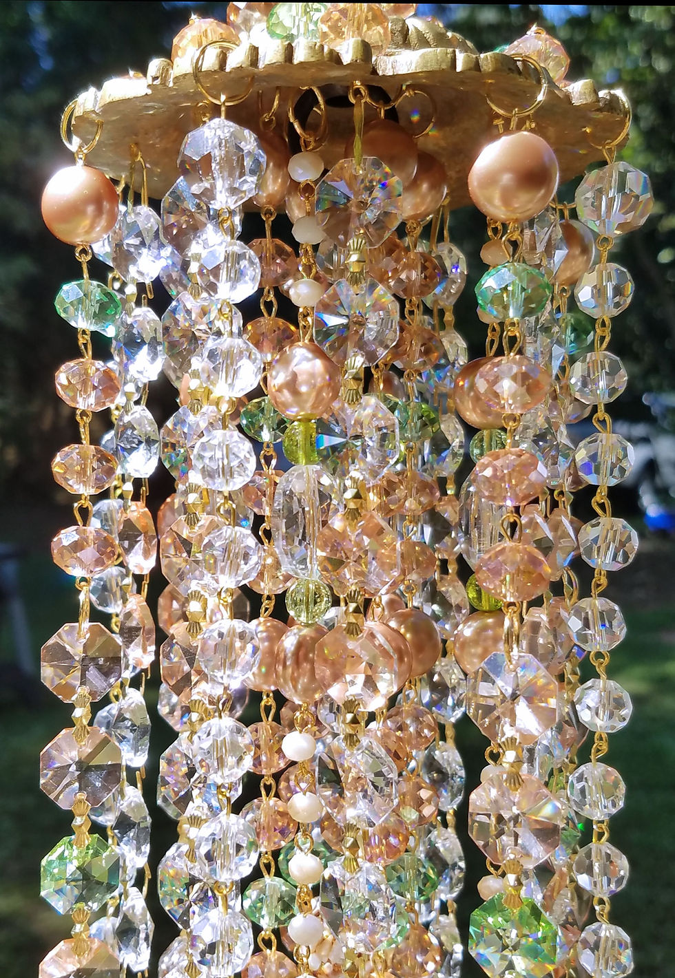 Thumbnail: Rose Pink Flowers and Green Crystal Wind Chime