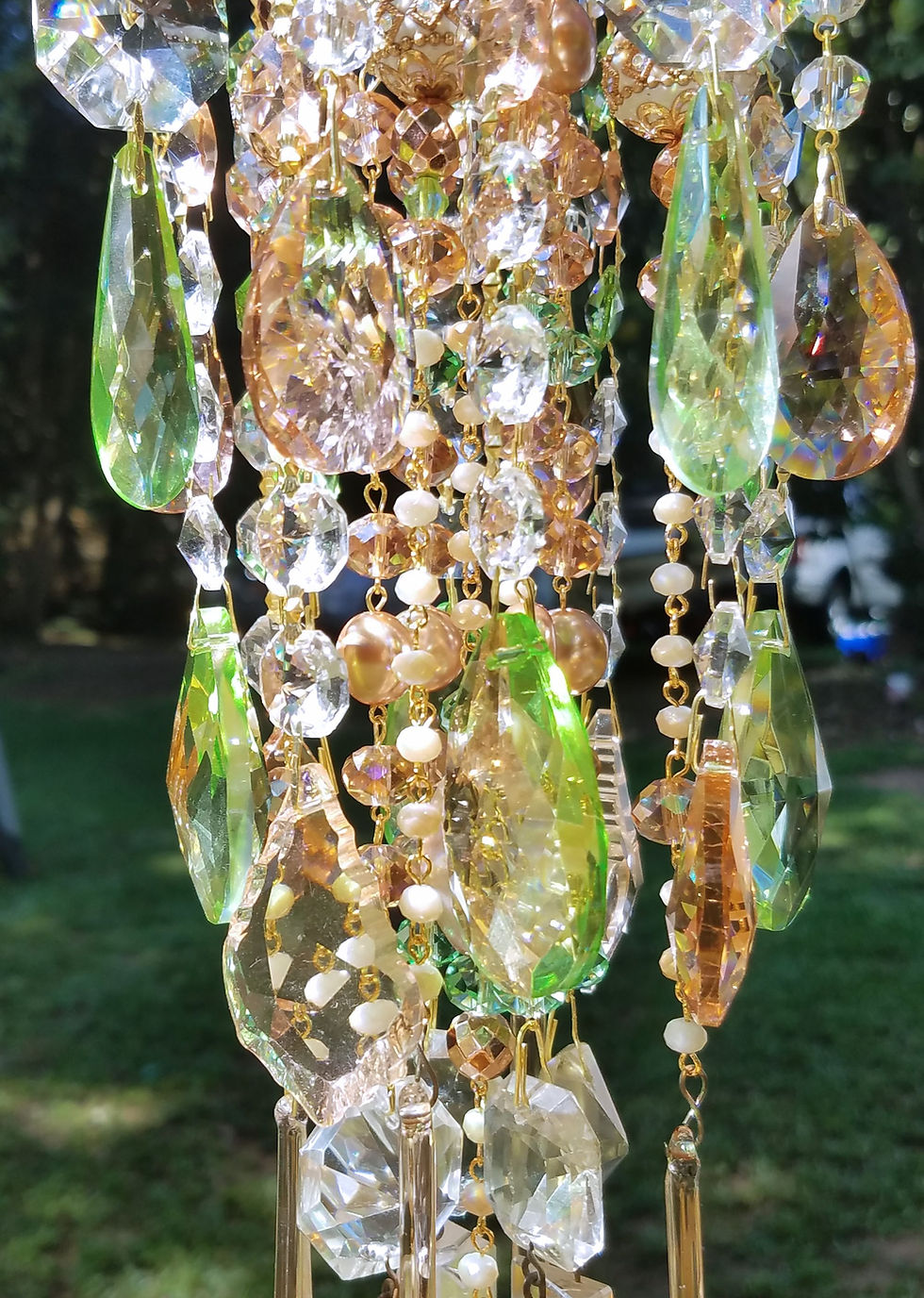 Thumbnail: Rose Pink Flowers and Green Crystal Wind Chime