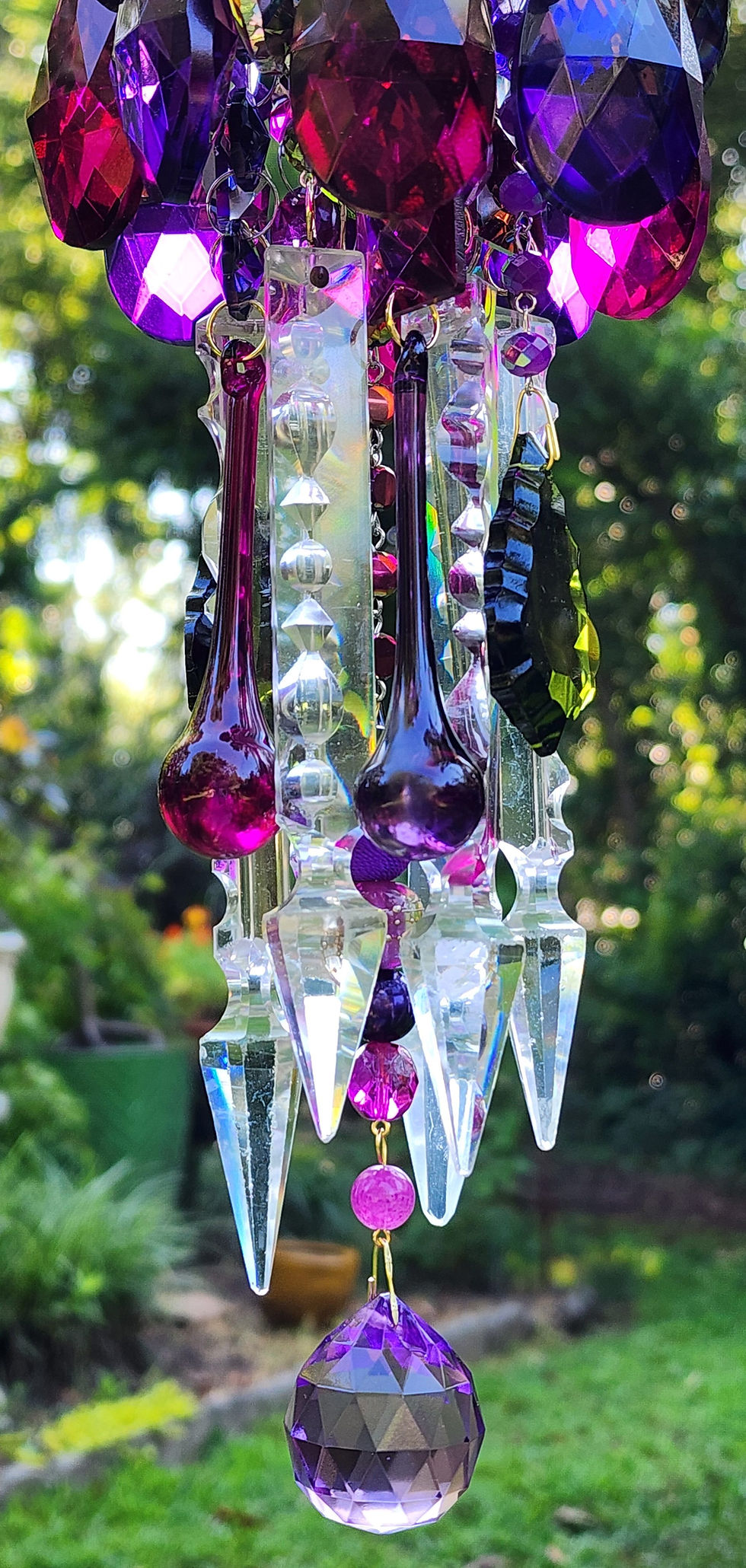 Thumbnail: Dark Jewel Tones Antique Crystal Wind Chime