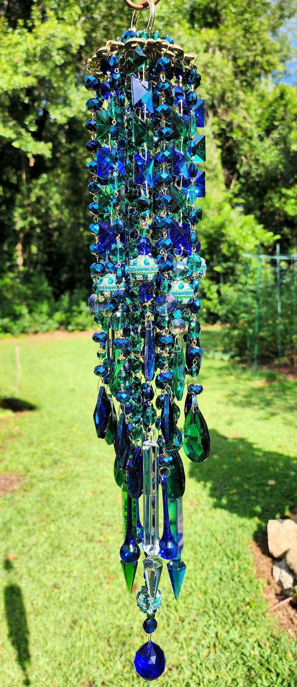 Thumbnail: Metallic Dark Blue and Emerald Antique Crystal Wind Chime