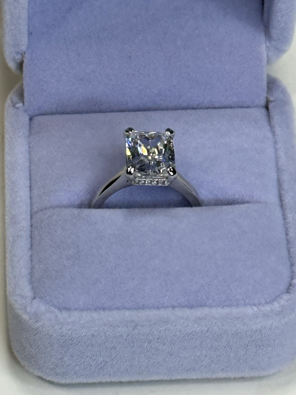 Brilliant Radiant Cut Moissanite Ring 14K White Gold Plated Band Size 4