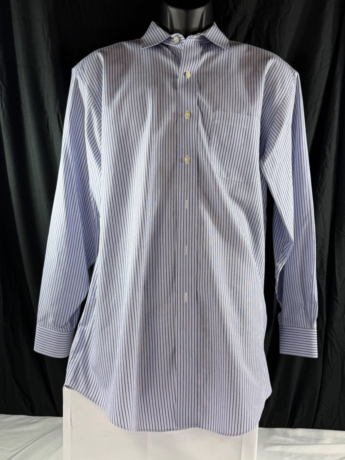 Brooks Brothers Mens Dress Shirt Size 16.5 33 Blue White Striped Madison