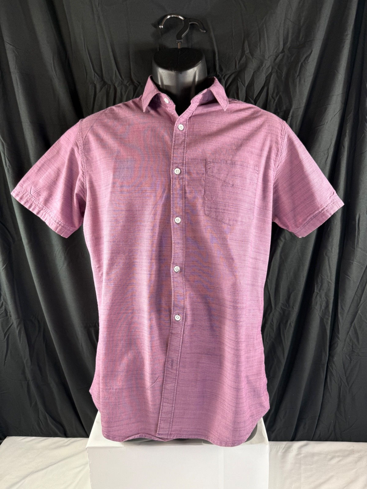 Paperdenim & Cloth Mens Shirt Size L Purple Slim Fit Stretch Short Sleeve Casual