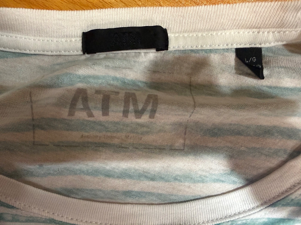 Thumbnail: ATM Men's White/Teal Stripe Long Sleeve Crew Neck Tshirt L