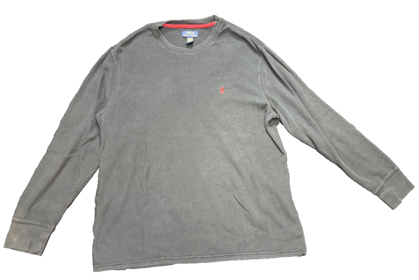 Polo Ralph Lauren Black Red Pony Thermal Waffle Knit Long Sleeve Shirt XL