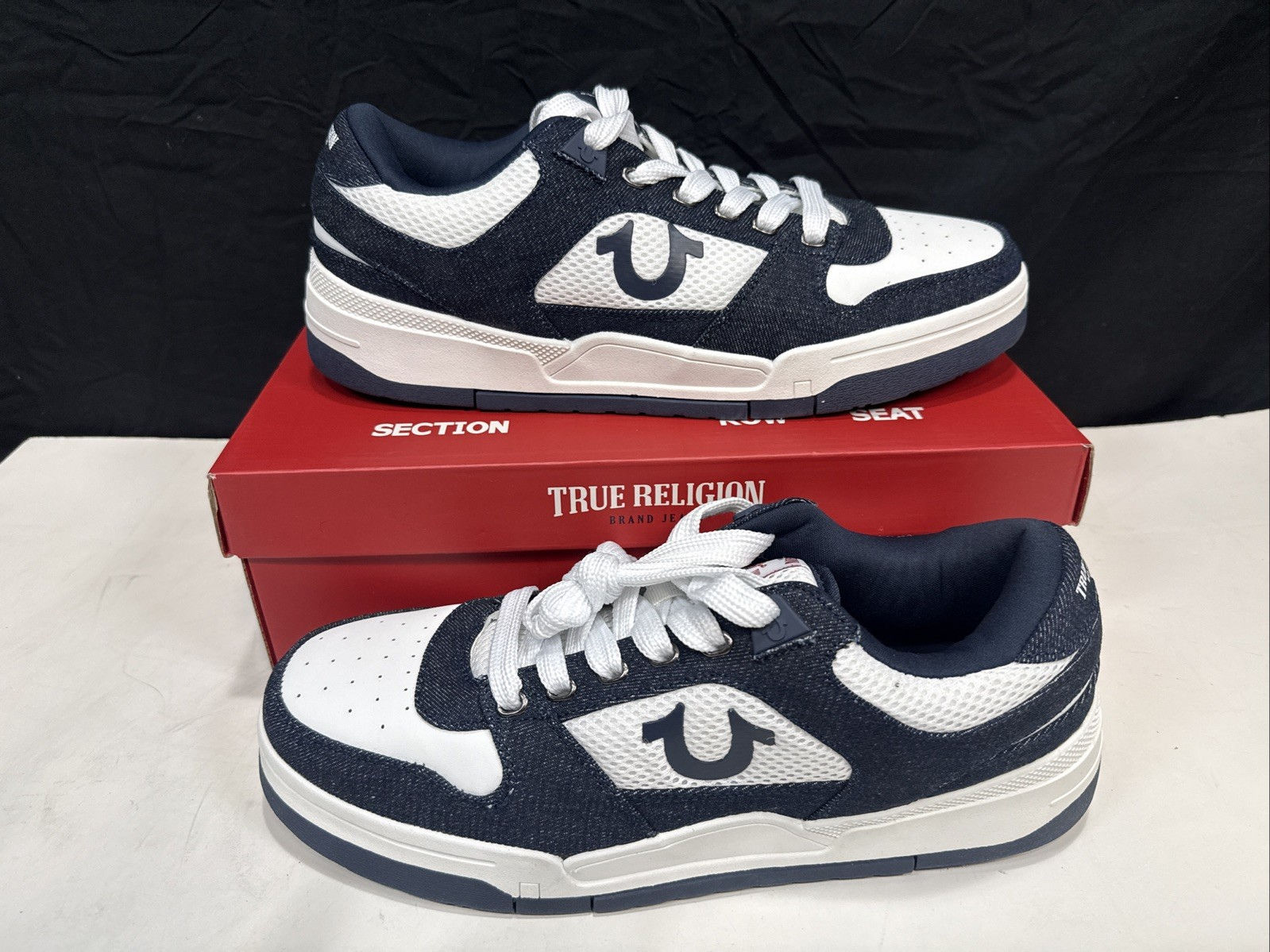 True Religion Men’s Sneakers Size11 White Navy Low Top Casual Shoes New With Box
