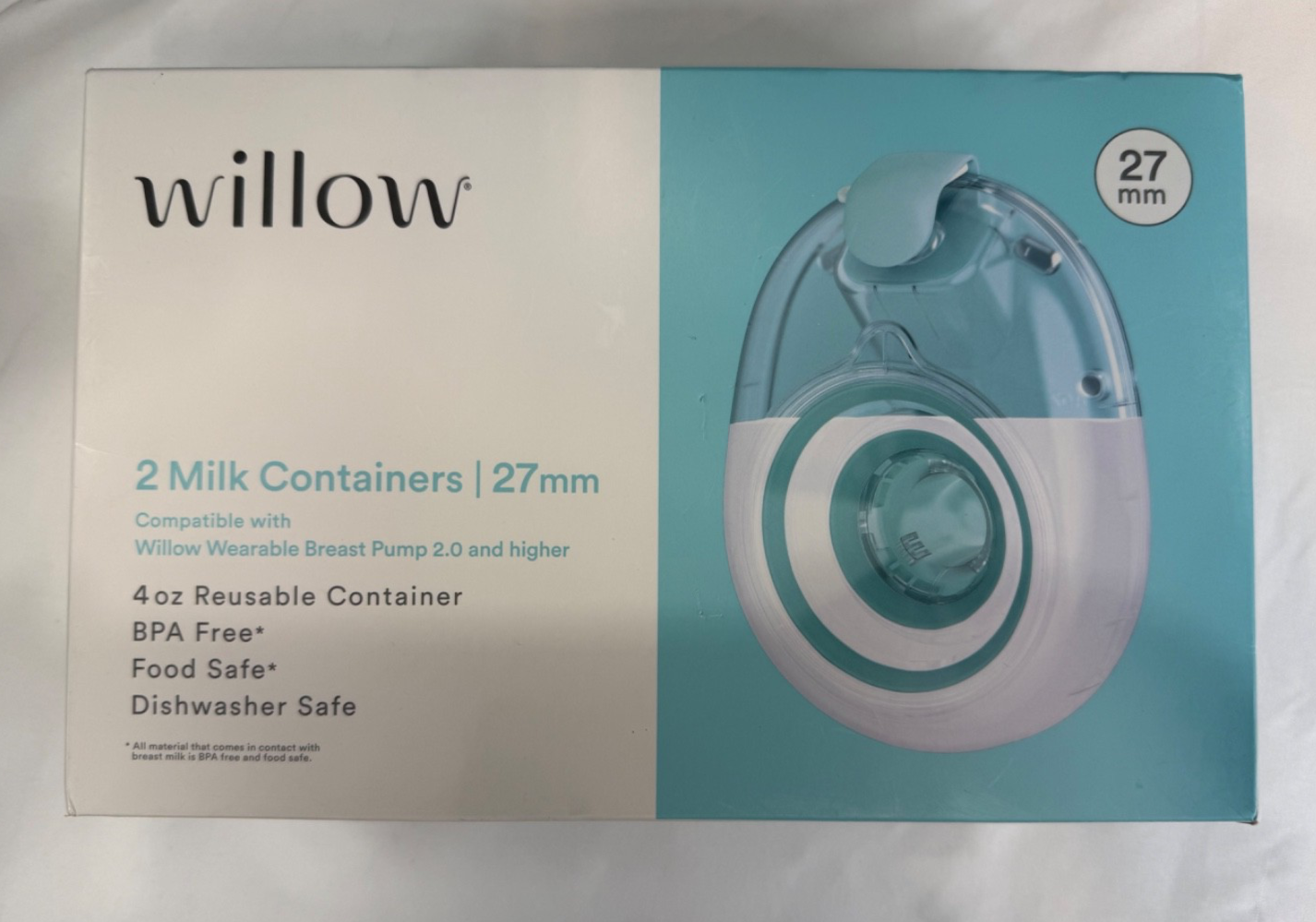 NIB Sealed Willow Reusable 27mm 2 Milk Containers - Free Shipping