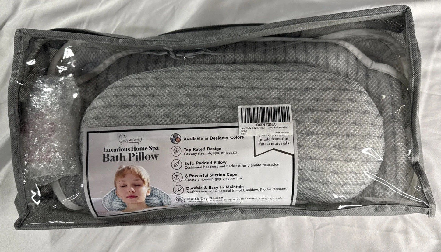 Lady McBath Spa- Bath Pillow - Luxury Bath Cushion for Tub, Neck Gray Free Shipp