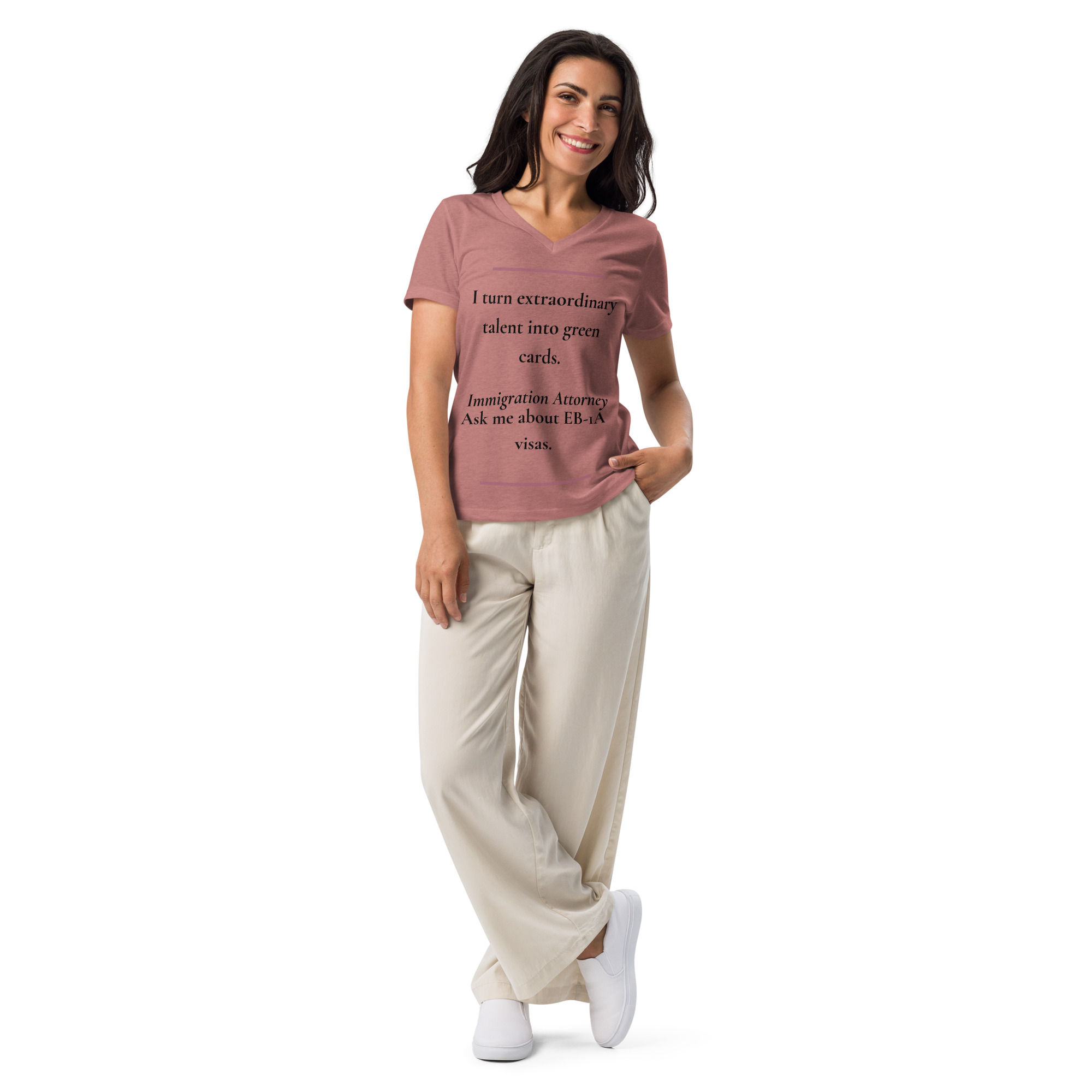 Relaxed V-neck Tee (Light Colors): I turn extraordinary talent into green cards.