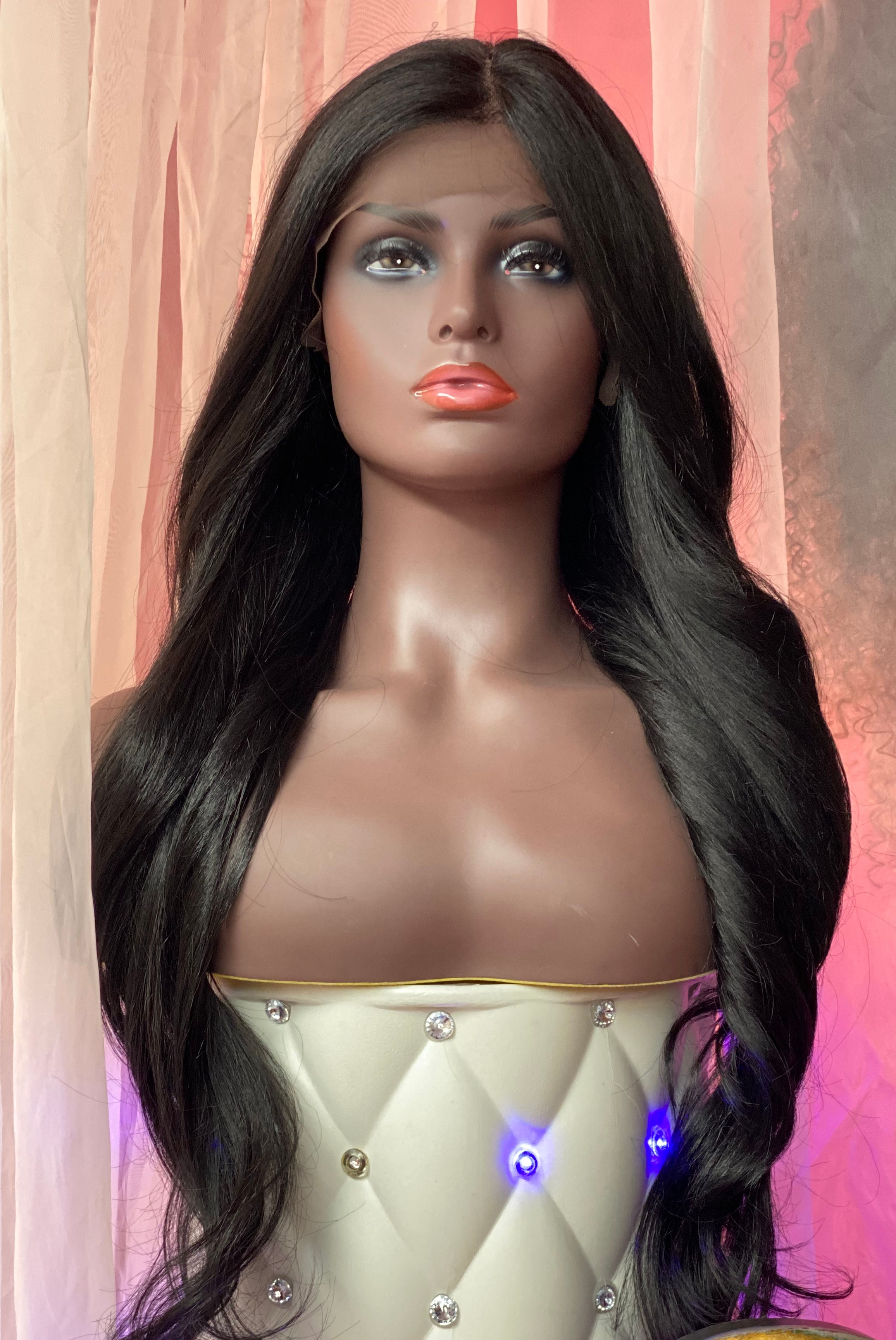 20" Luxury Human Hair Blend Deep Part Lace Frontal Wig    item # LWBL