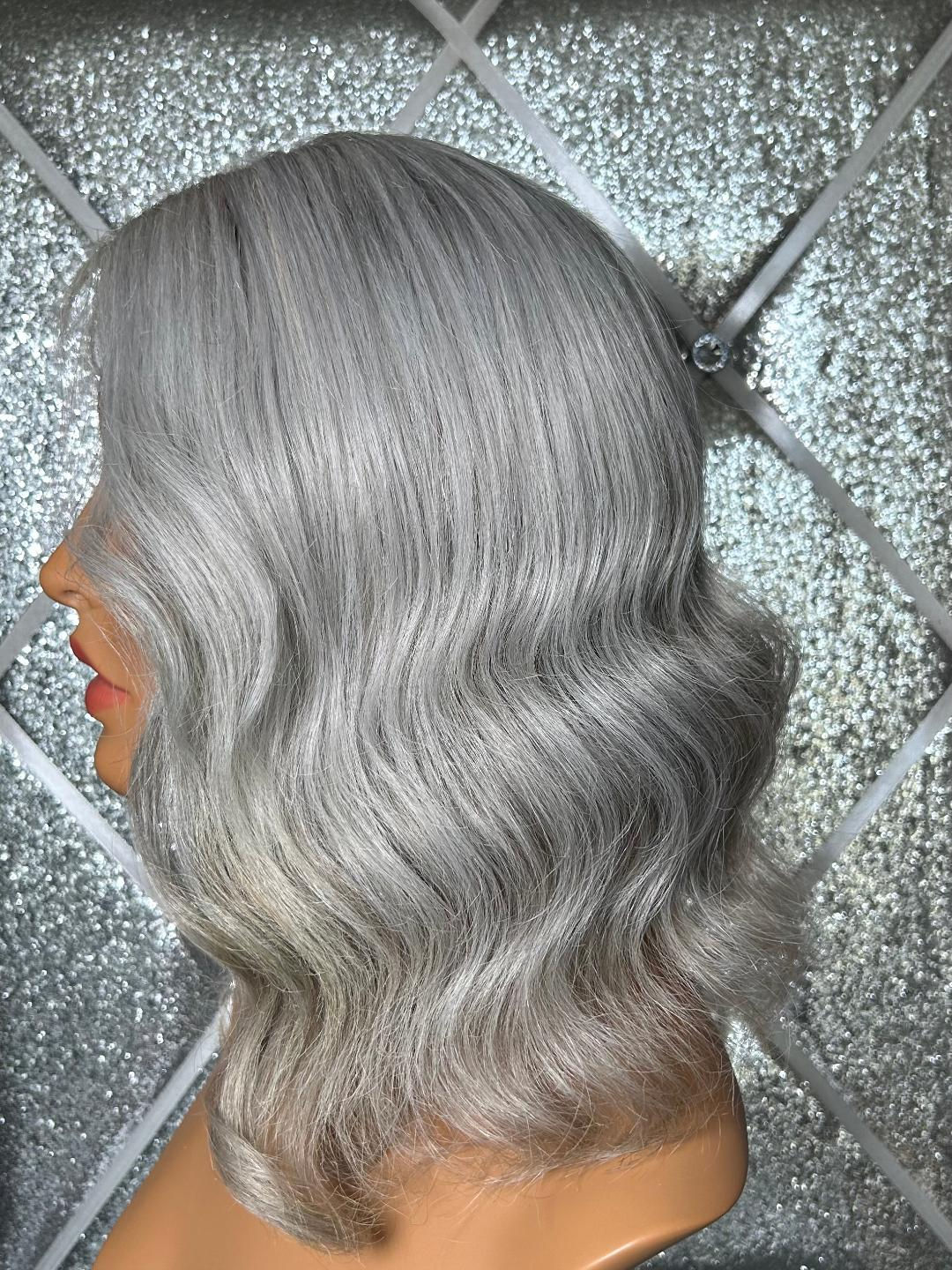 13" 100% Human Hair Lace Top Topper  - 6"x5" - Colors: Grays   ITEM # SCGPA