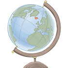 Illustrated blue, green, brown and orange globe, image included in the Travels with Zozo series of popular illustrated books for preschool, kindergarten, 1st grade, and 2nd grade schoolkids, highlighting Iceland