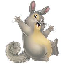Bisi the Bolivian viscacha, a helpful cartoon character in the best selling children's adventure book series Travels with Zozo, smiling and waving hello